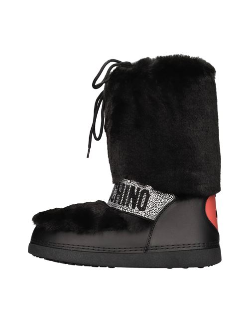 Faux fur and faux leather ankle boots LOVE MOSCHINO | JA24222G0HJW0NERO